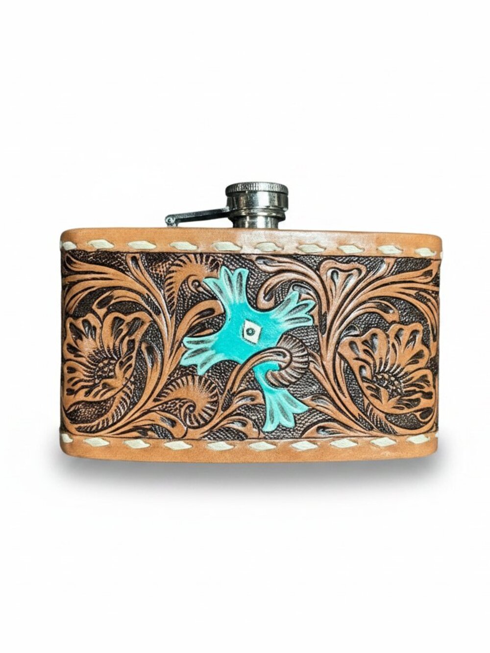 Leather Tooled 24oz Flask